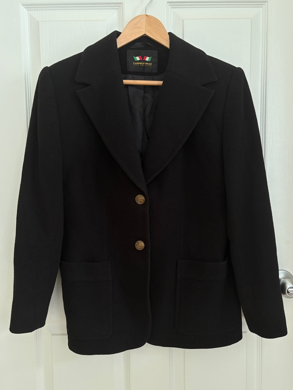 Classic Black Women's Wool-Blend Coat with Gold Buttons